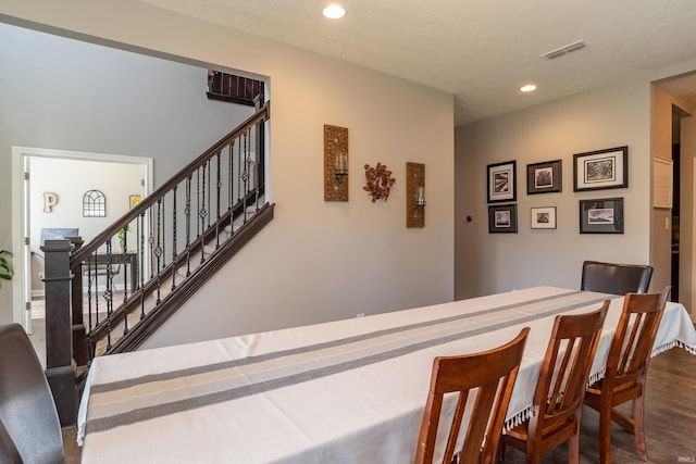 3951 W Nimita Ct, Bloomington, IN 47404 - bar area featuring stairs, recessed lighting, and dark wood-type flooring