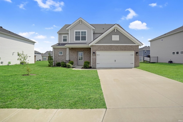 5355 Bloomsbury Ct, Newburgh, IN 47630 - craftsman inspired home featuring a front yard, concrete driveway, and brick siding