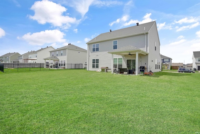 5355 Bloomsbury Ct, Newburgh, IN 47630 - rear view of house featuring a ceiling fan, a residential view, and a patio area