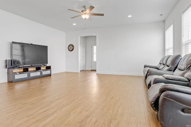 5355 Bloomsbury Ct, Newburgh, IN 47630 - living room with a ceiling fan, light wood-type flooring, and recessed lighting