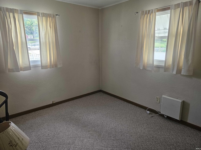 207 E Columbia St, Logansport, IN 46947 - carpeted empty room featuring radiator heating unit, ornamental molding, and a textured wall