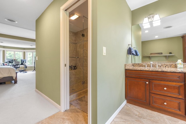 61705 Greentree Dr, South Bend, IN 46614 - bathroom with vanity, a shower stall, and connected bathroom