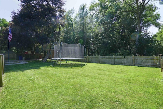 8558 E John Emery Rd, New Carlisle, IN 46552 - fenced backyard featuring a trampoline and a playground