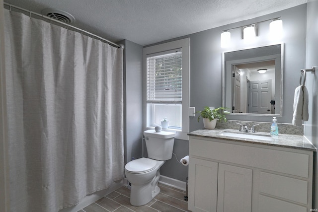8558 E John Emery Rd, New Carlisle, IN 46552 - full bathroom featuring a textured ceiling, vanity, wood finish floors, and a shower with curtain