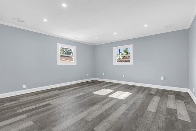 1204 Holly Dr, Lafayette, IN 47909 - unfurnished room with ornamental molding, healthy amount of natural light, dark wood-style floors, and recessed lighting