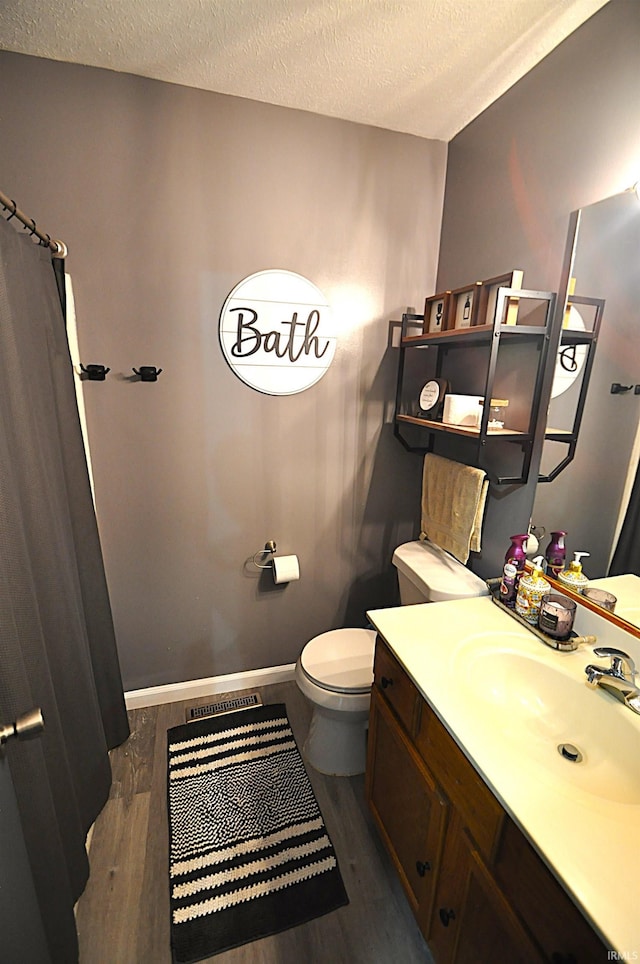21573 Kern Rd, South Bend, IN 46614 - full bath with wood finished floors, vanity, a textured ceiling, and a shower with shower curtain