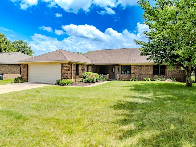 4301 W Friar Dr, Muncie, IN 47304 - ranch-style house featuring a garage, driveway, a front lawn, and brick siding