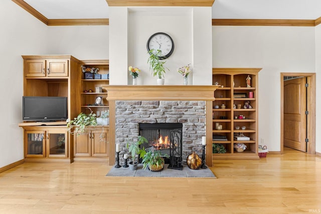14920 Jasmine Key Ct, Fort Wayne, IN 46814 - living area with crown molding, wood finished floors, and a fireplace