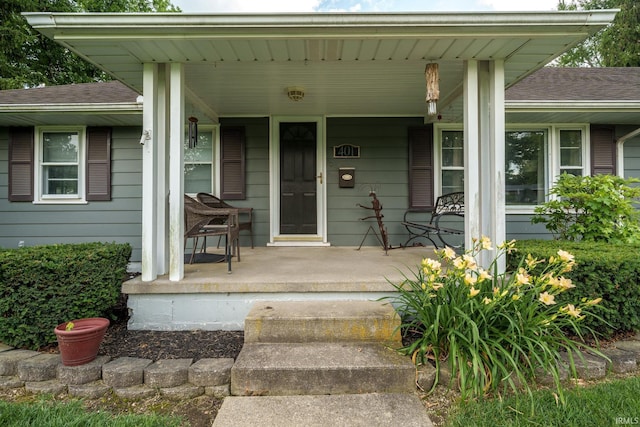 401 W Third St, Fairmount, IN 46928 - view of exterior entry with a porch and a shingled roof