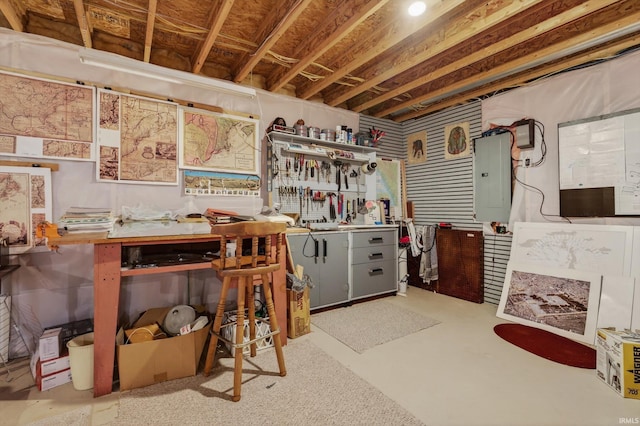 55359 Falling Water Dr, Elkhart, IN 46514 - unfinished below grade area featuring electric panel and a workshop area