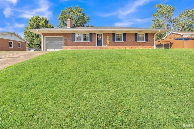 2607 Meadow Lark Ln, Evansville, IN 47720 - ranch-style house with an attached garage, brick siding, a chimney, and driveway