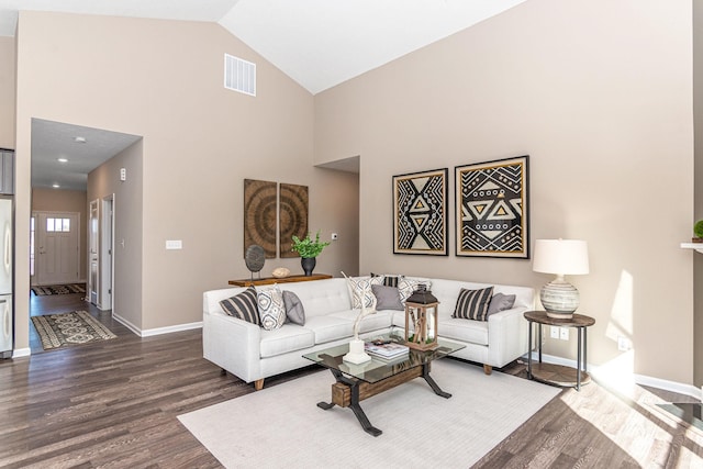 2057 Abbey Ln, Columbus, IN 47201 - living room with dark wood finished floors and high vaulted ceiling