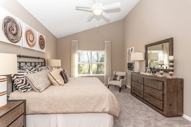 2057 Abbey Ln, Columbus, IN 47201 - bedroom featuring light carpet, ceiling fan, and high vaulted ceiling