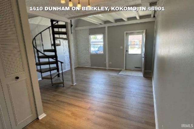 1410 Dunham On Berkley, Kokomo, IN 46901 - foyer entrance with stairs, wood finished floors, and beam ceiling