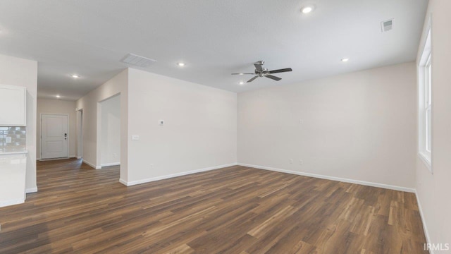 5103 Buffay Ct, New Haven, IN 46774 - empty room with dark wood finished floors, a ceiling fan, and recessed lighting