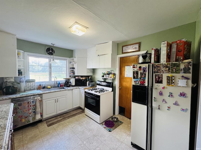 1533 E Paw Paw Pike, Peru, IN 46970 - kitchen with white appliances, open shelves, white cabinetry, and light countertops