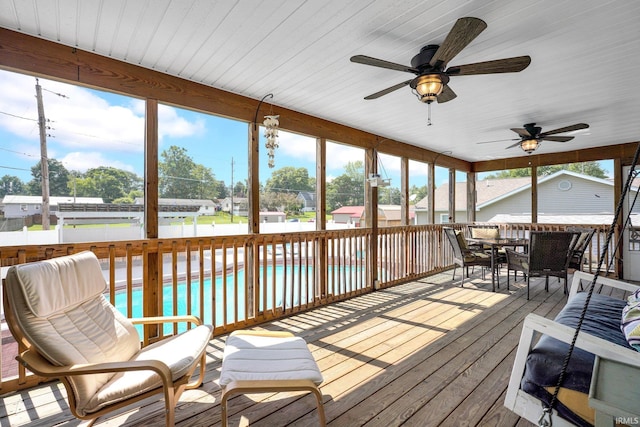 1803 Linwood Dr, Bedford, IN 47421 - sunroom / solarium with outdoor dining area and ceiling fan