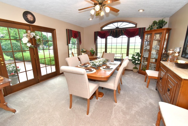 805 S James Ave, Fowler, IN 47944 - dining room with light colored carpet, healthy amount of natural light, a ceiling fan, and a textured ceiling