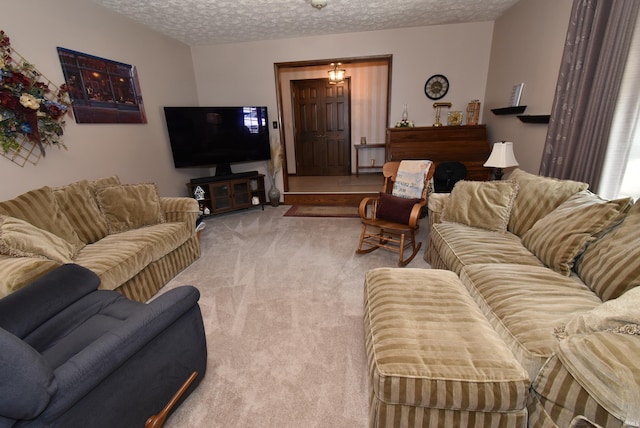 805 S James Ave, Fowler, IN 47944 - carpeted living room featuring a textured ceiling