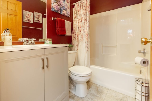 2233 Pine Creek Ct, South Bend, IN 46628 - bathroom featuring vanity, shower / tub combo with curtain, and tile patterned floors
