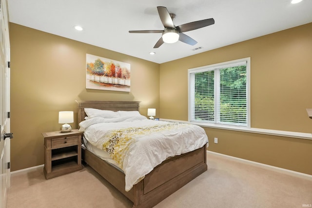118 Royal Crest Dr, Fort Wayne, IN 46814 - bedroom featuring light carpet, recessed lighting, and ceiling fan