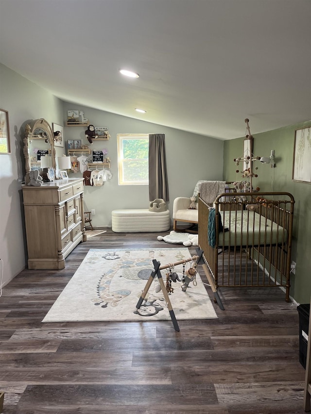 640 N Flint Rd, Angola, IN 46703 - living room with lofted ceiling, dark wood-style floors, and recessed lighting