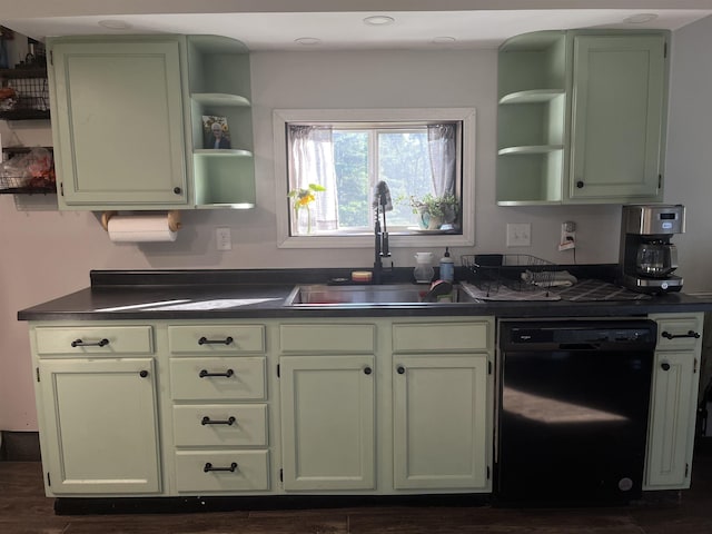 640 N Flint Rd, Angola, IN 46703 - kitchen featuring open shelves, black dishwasher, and dark countertops
