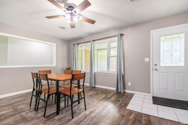 18055 Thomas Ln, Goshen, IN 46528 - dining area featuring ceiling fan and wood finished floors