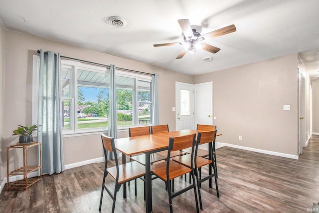 18055 Thomas Ln, Goshen, IN 46528 - dining space featuring a ceiling fan and dark wood finished floors
