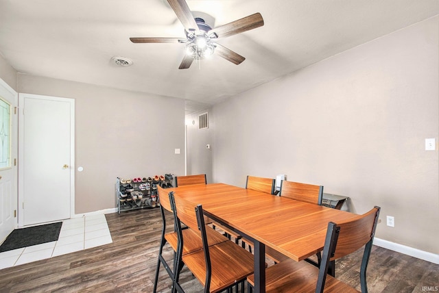 18055 Thomas Ln, Goshen, IN 46528 - dining space featuring a ceiling fan and wood finished floors