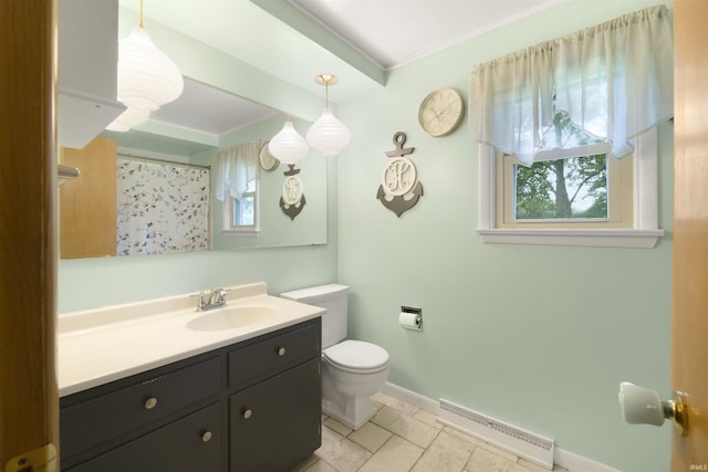 3617 Kirkfield Dr, Fort Wayne, IN 46815 - bathroom featuring a baseboard heating unit, vanity, healthy amount of natural light, and tile patterned floors