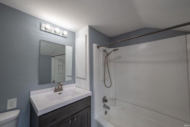 1201 Canal St, New Haven, IN 46774 - full bath featuring shower / tub combination, vanity, a textured wall, and a textured ceiling