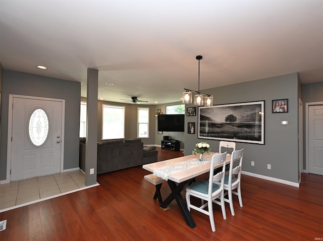 418 W 7th St, Rochester, IN 46975 - dining room featuring wood finished floors, ceiling fan, and recessed lighting