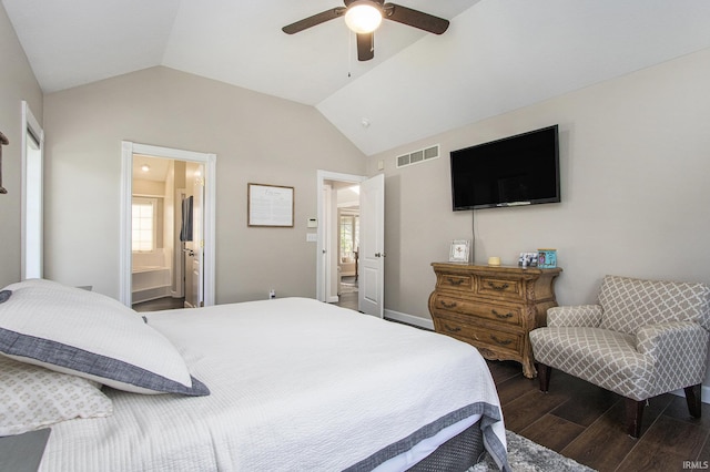 57329 Orchard Ridge Dr, Elkhart, IN 46516 - bedroom with wood finished floors, lofted ceiling, ensuite bathroom, and ceiling fan