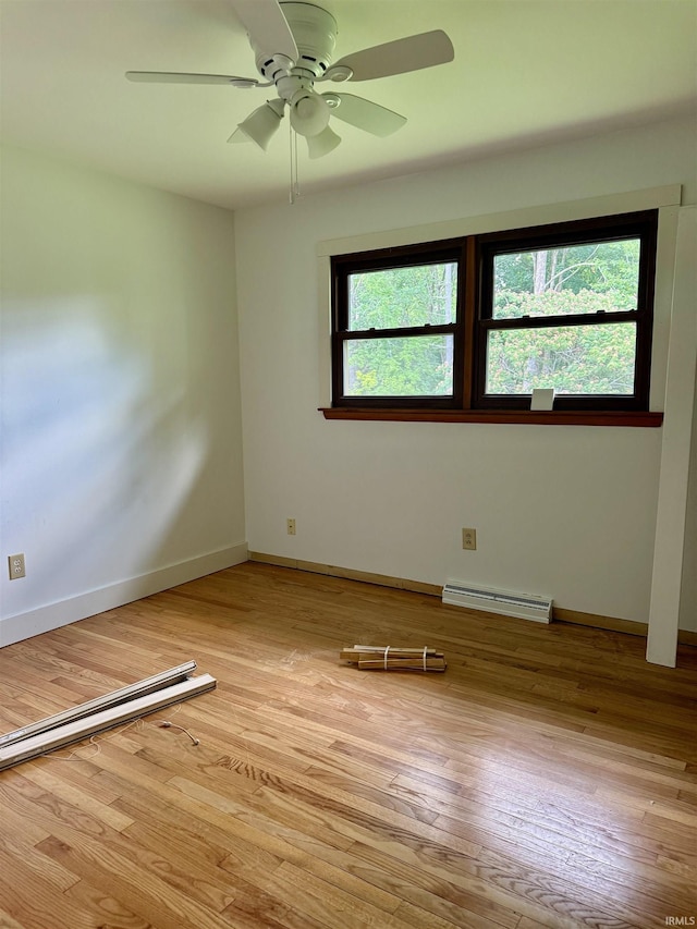 1417 E Clairmont Pl, Bloomington, IN 47401 - spare room with baseboard heating, wood finished floors, and a ceiling fan