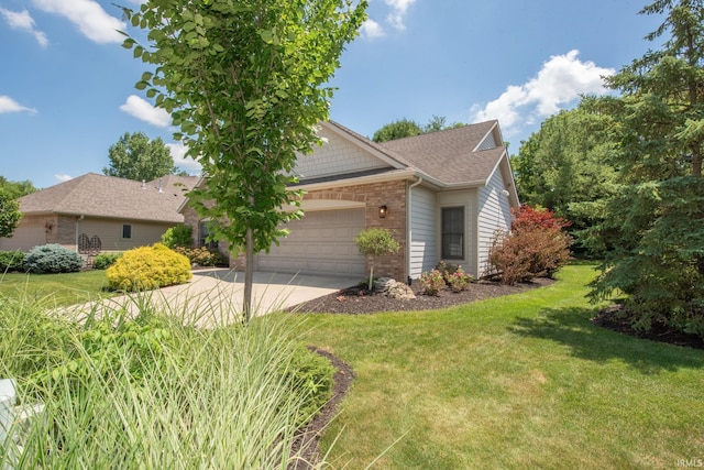 344 Rosebank Ln, West Lafayette, IN 47906 - view of home's exterior featuring an attached garage, brick siding, driveway, and a lawn