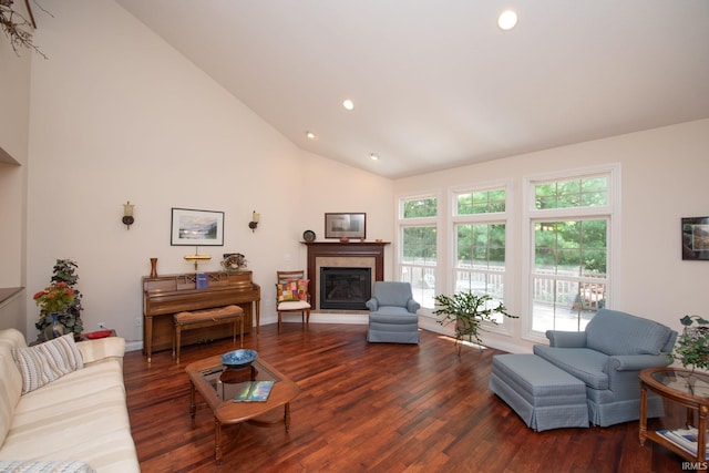 344 Rosebank Ln, West Lafayette, IN 47906 - living area with a glass covered fireplace, wood finished floors, recessed lighting, and high vaulted ceiling