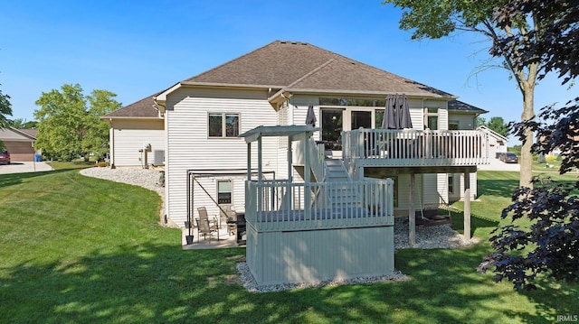 1669 E Brookside Trl, Columbia City, IN 46725 - rear view of property with a wooden deck, stairway, a yard, and a patio area