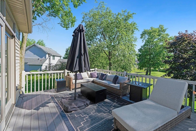 1669 E Brookside Trl, Columbia City, IN 46725 - wooden deck with an outdoor hangout area and a lawn