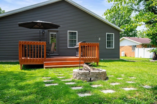 4904 N Hamilton Ln, Muncie, IN 47304 - back of house featuring a fire pit, a deck, and a yard