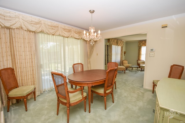 3400 W University Ave, Muncie, IN 47304 - dining room with a chandelier, light carpet, and ornamental molding