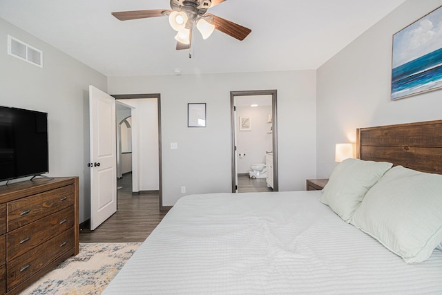 2010 Newbury Cir, Goshen, IN 46526 - bedroom featuring light wood-type flooring, ensuite bathroom, and a ceiling fan