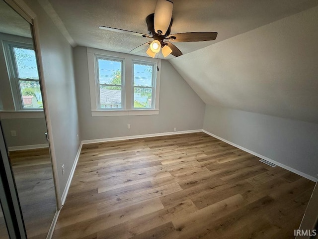 1228 N Main St, Kewanna, IN 46939 - additional living space with healthy amount of natural light, ceiling fan, lofted ceiling, wood finished floors, and a textured ceiling