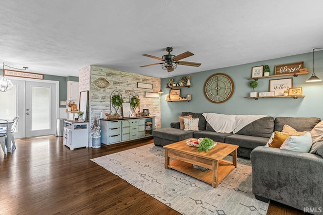 3331 Loral Dr, Anderson, IN 46013 - living room featuring dark wood-type flooring and a ceiling fan