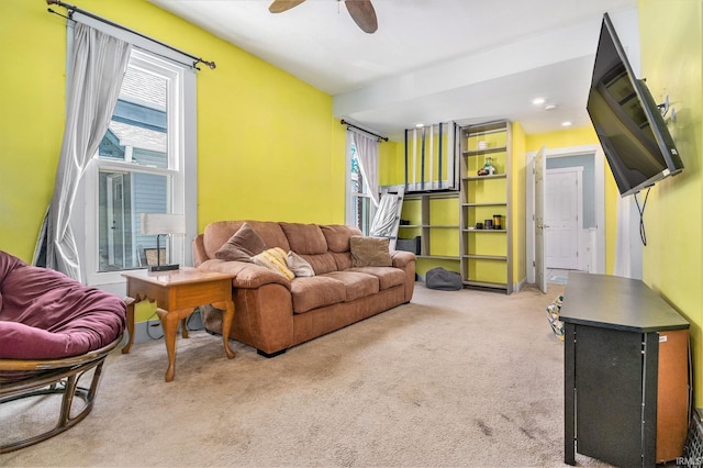 805 S 8th St, Goshen, IN 46516 - carpeted living room featuring plenty of natural light, a ceiling fan, and recessed lighting