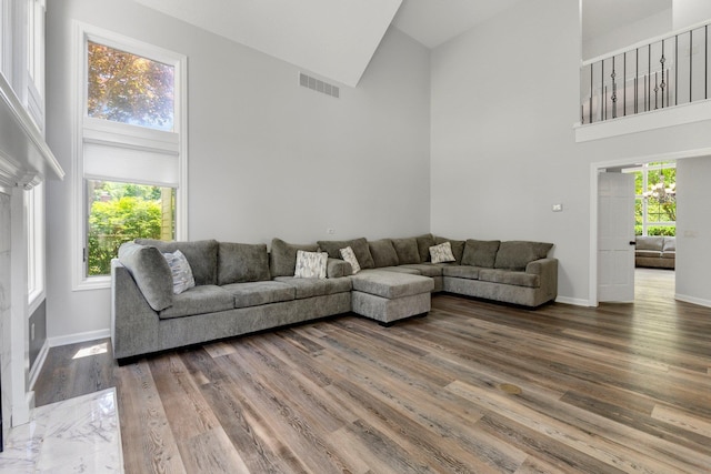 7415 Witling Blvd, Roanoke, IN 46783 - living area with high vaulted ceiling, healthy amount of natural light, and wood finished floors