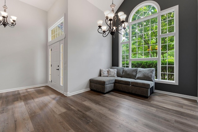 7415 Witling Blvd, Roanoke, IN 46783 - entryway with a chandelier, plenty of natural light, vaulted ceiling, and dark wood-style floors