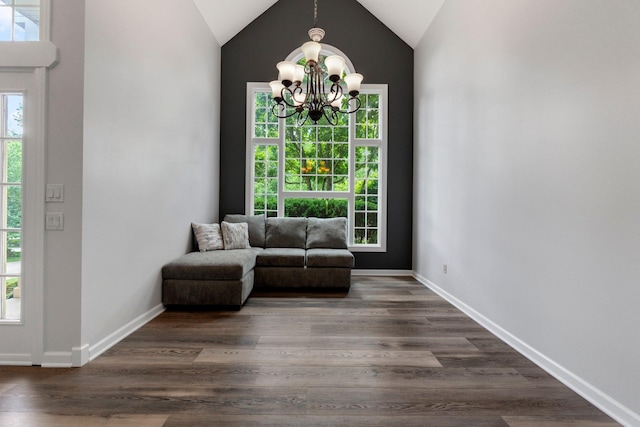 7415 Witling Blvd, Roanoke, IN 46783 - sitting room with a chandelier, dark wood-style flooring, and lofted ceiling
