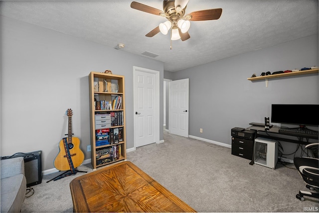 1709 Stonegate Cir, Lafayette, IN 47909 - office area with carpet floors, ceiling fan, and a textured ceiling