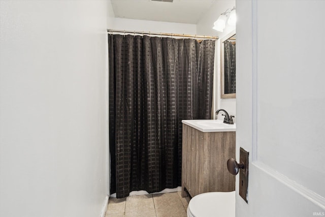 55310 Moss Rd, South Bend, IN 46628 - full bathroom with tile patterned floors, vanity, and a shower with shower curtain